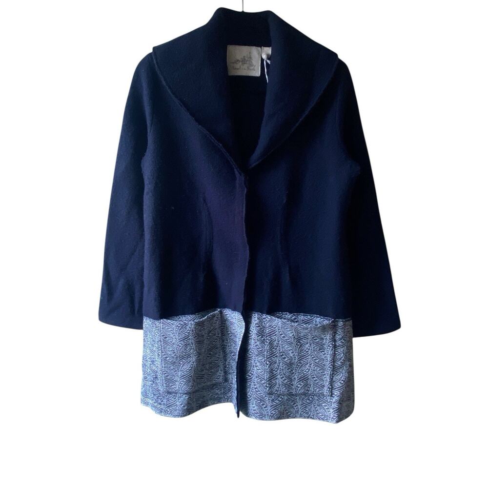 Anthro Angel of the North Boiled Wool Sweater Coat Jacket Leaf Lace Trim Small